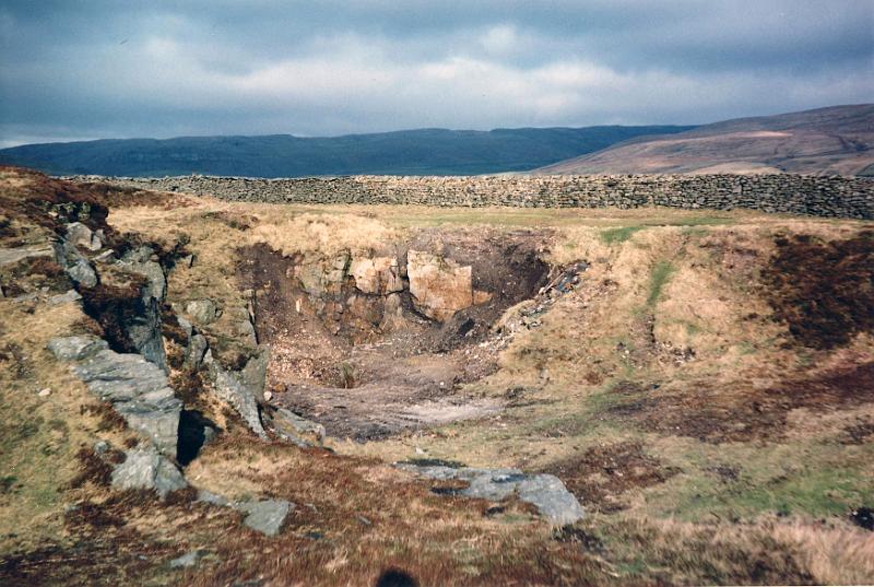 Hunter Bark Quarry 1992.jpg - Hunter Bark Old Quarry after its clean up in 1992. See the previous image of the quarry used as a dump prior to this. The work was done by W.Askew for the Settle and Long Preston Parish Councils. Attamire Scar is in the background.
